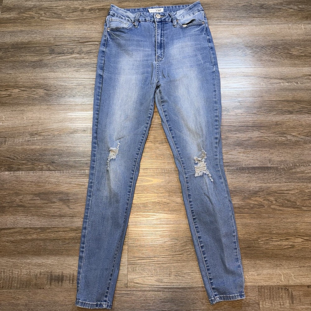 YMI High-Rise Distressed Skinny Jeans Juniors 13/W31 Curvy Fit Light Wash Denim